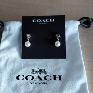 Coach Pearl and Silver Heart Earrings